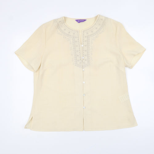 Collection Womens Beige Polyester Basic Button-Up Size 18 Round Neck