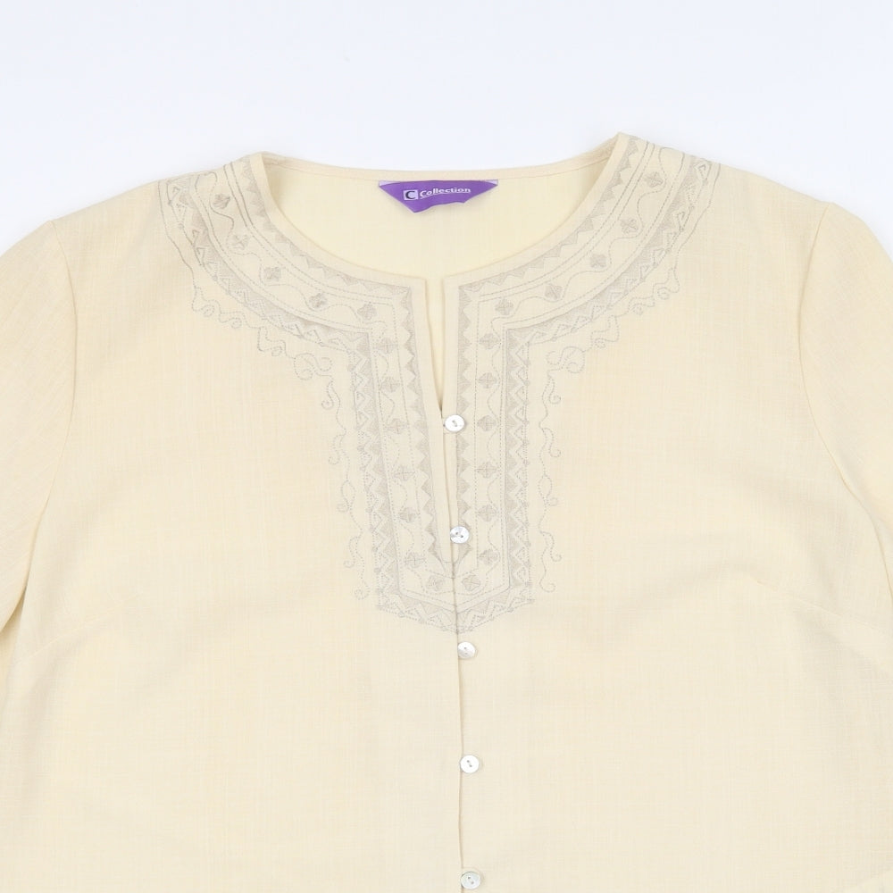 Collection Womens Beige Polyester Basic Button-Up Size 18 Round Neck