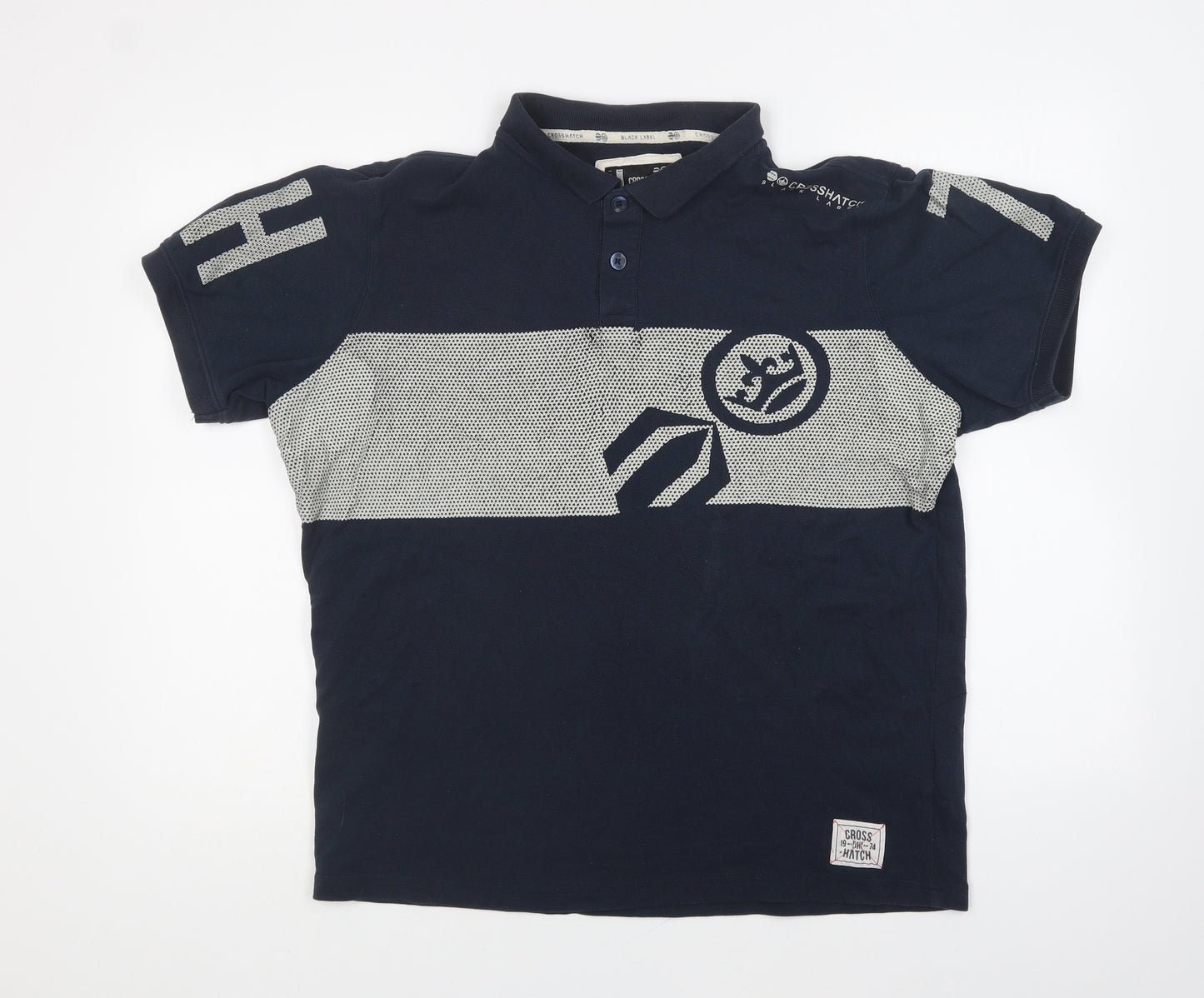 Crosshatch Mens Blue Cotton Polo Size XL Collared Button
