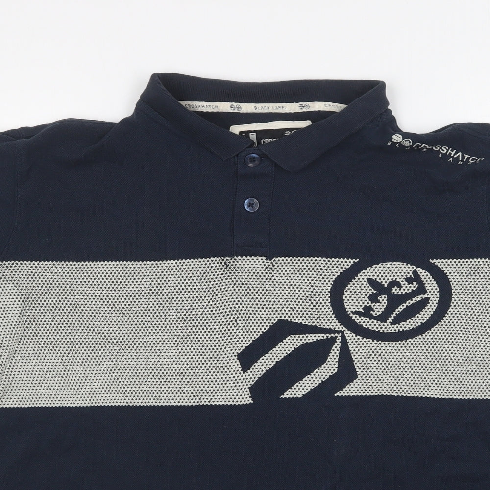 Crosshatch Mens Blue Cotton Polo Size XL Collared Button
