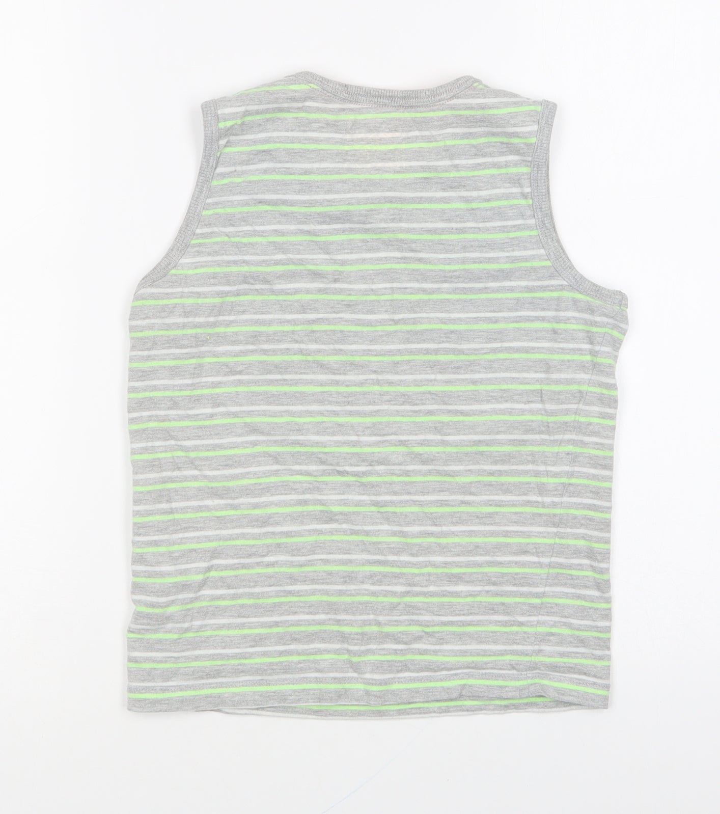 Matalan Boys Grey Striped Cotton Basic Tank Size 8 Years Round Neck Pullover