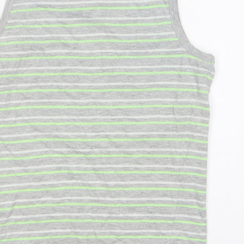 Matalan Boys Grey Striped Cotton Basic Tank Size 8 Years Round Neck Pullover