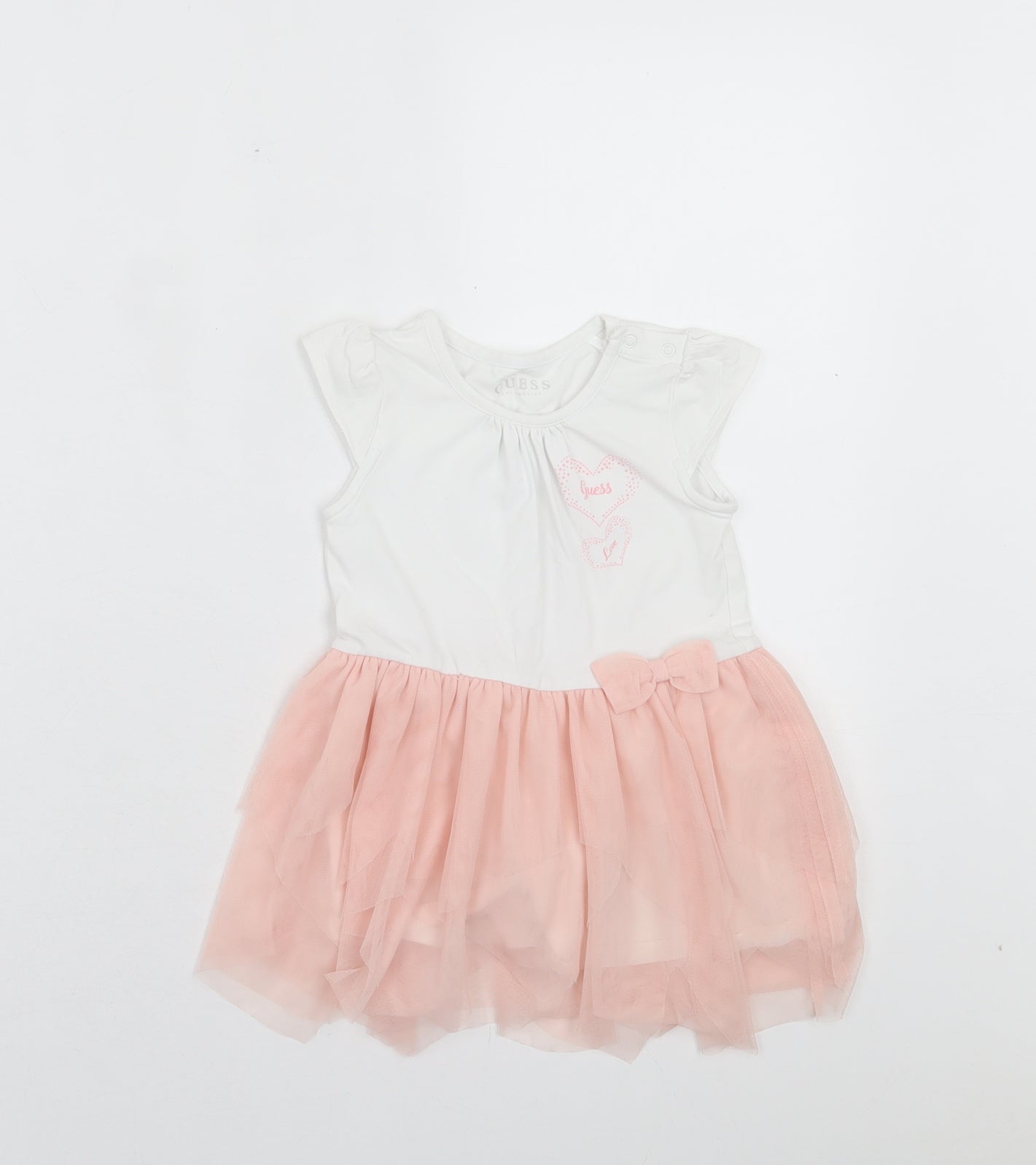 GUESS Girls Pink Cotton A-Line Size 24 Months Crew Neck Button