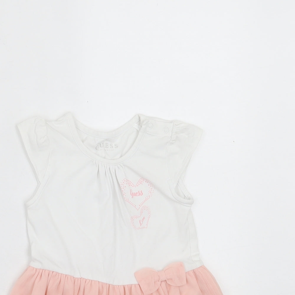 GUESS Girls Pink Cotton A-Line Size 24 Months Crew Neck Button