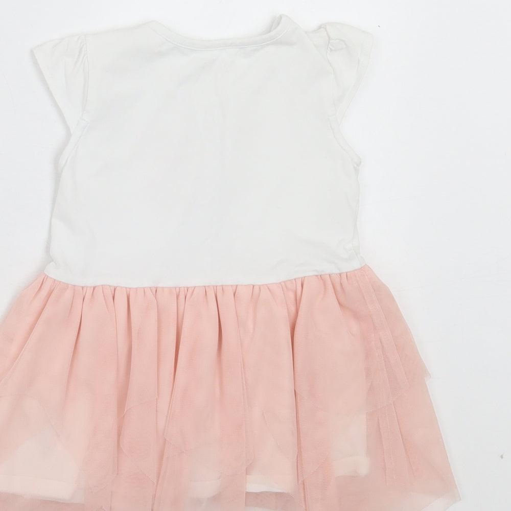 GUESS Girls Pink Cotton A-Line Size 24 Months Crew Neck Button