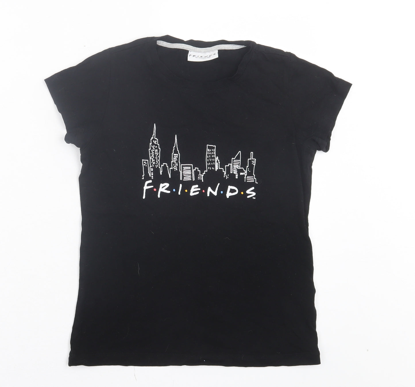 Preworn Girls Black Cotton Basic T-Shirt Size 11-12 Years Crew Neck Pullover - Friends