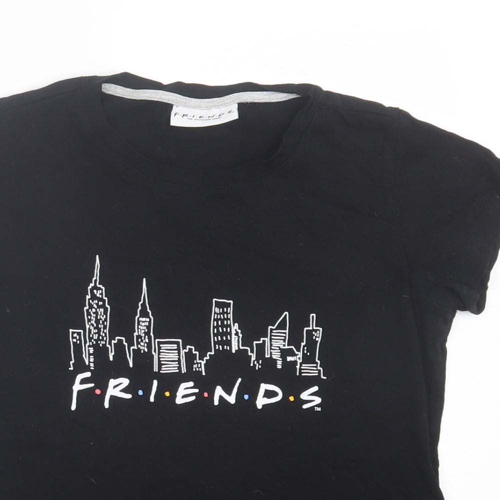 Preworn Girls Black Cotton Basic T-Shirt Size 11-12 Years Crew Neck Pullover - Friends