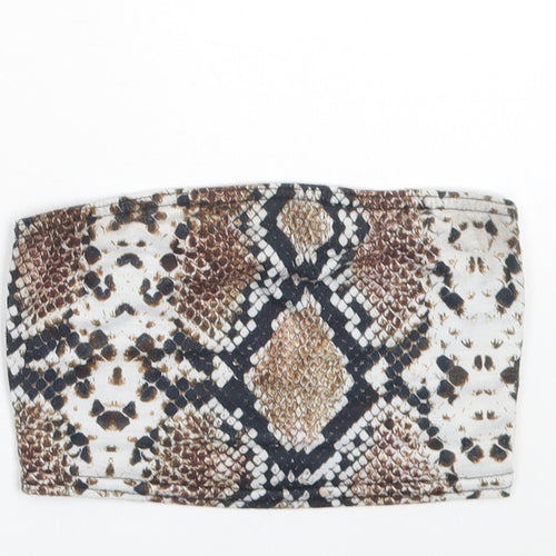 PRETTYLITTLETHING Womens Brown Animal Print Polyester Cropped Tank Size 4 Off the Shoulder - Snake Print