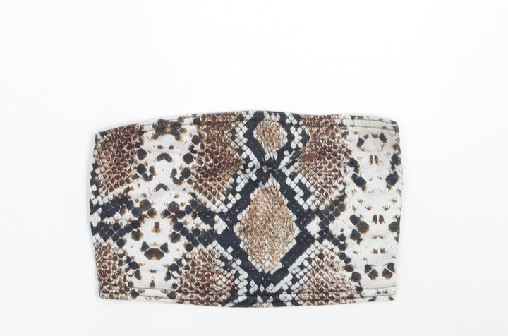 PRETTYLITTLETHING Womens Brown Animal Print Polyester Cropped Tank Size 4 Off the Shoulder - Snake Print