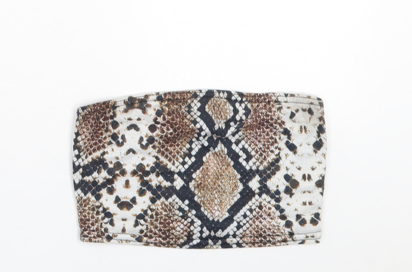PRETTYLITTLETHING Womens Brown Animal Print Polyester Cropped Tank Size 4 Off the Shoulder - Snake Print