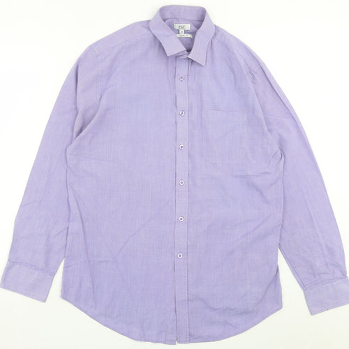 F&F Mens Purple Polyester Button-Up Size 16 Collared Button - Pocket Detail