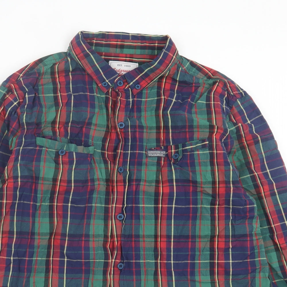 Cedar Wood State Mens Multicoloured Plaid Cotton Button-Up Size M Collared Button