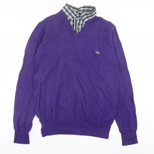 Blue Inc Mens Purple Collared Cotton Pullover Jumper Size M