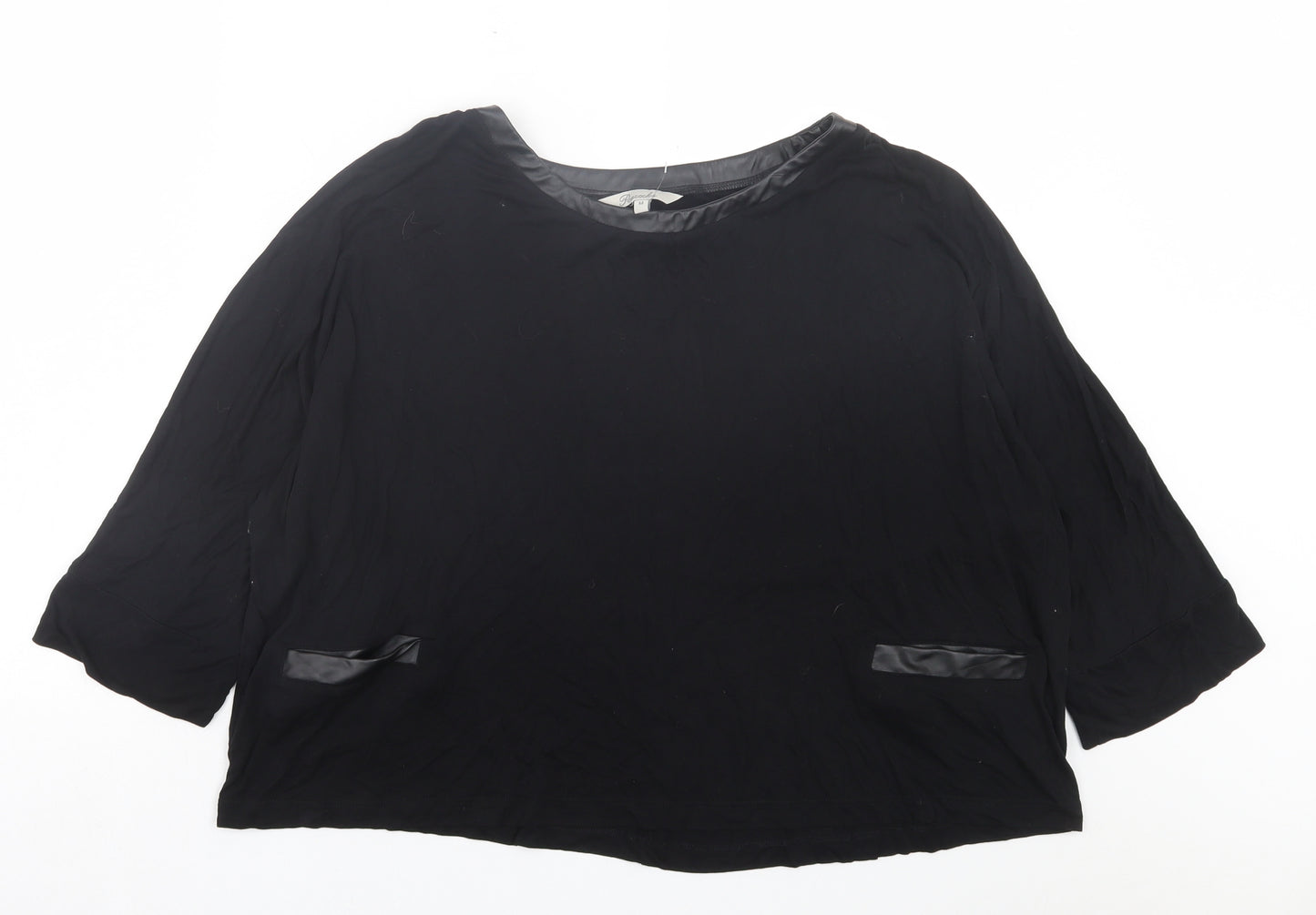 Peacocks Womens Black Viscose Basic T-Shirt Size M Crew Neck