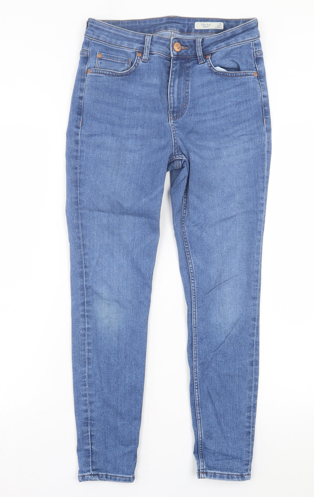 Marks and Spencer Womens Blue Cotton Skinny Jeans Size 10 L26 in Regular Button