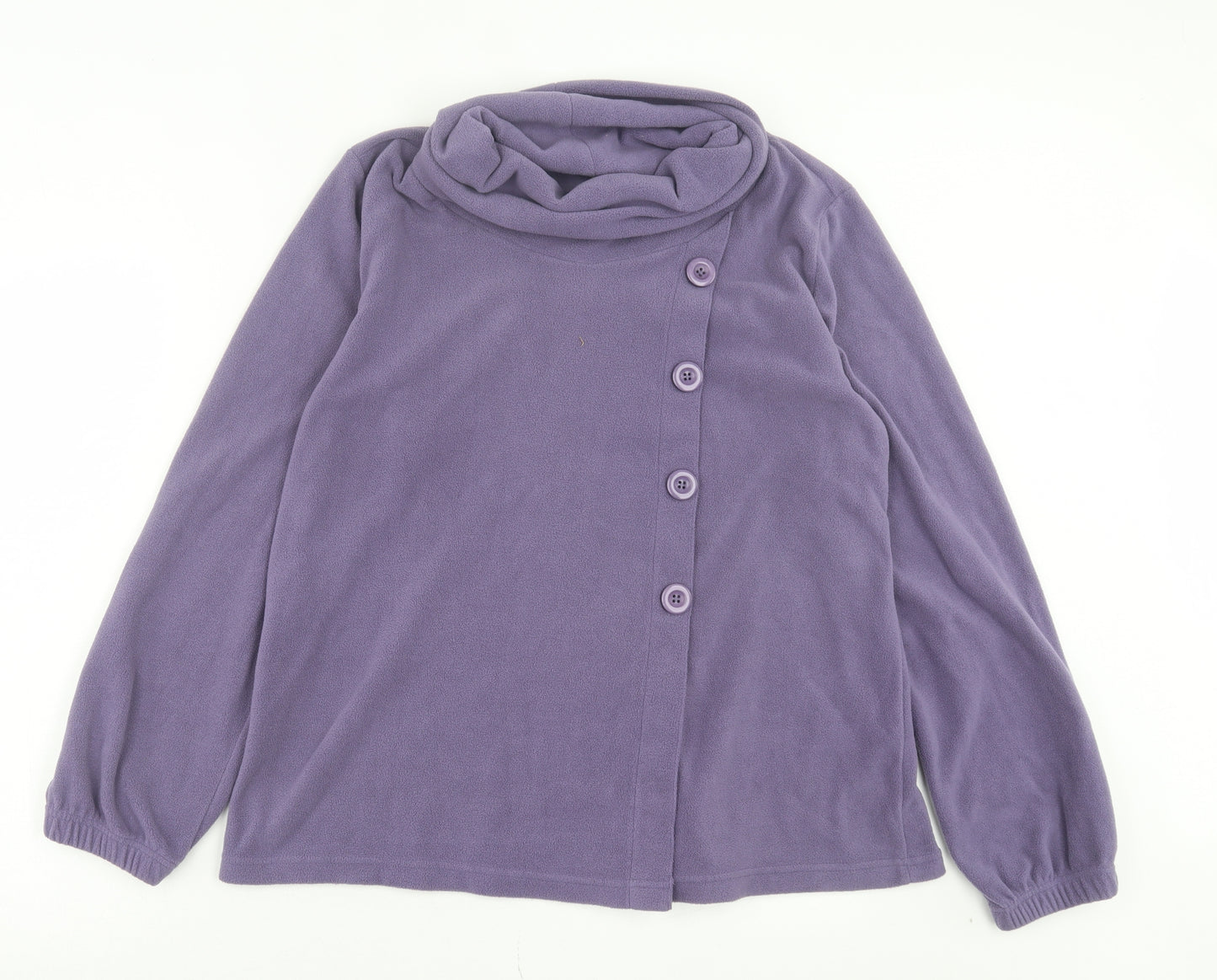 Cotton Traders Womens Purple Polyester Basic Button-Up Size 16 Roll Neck