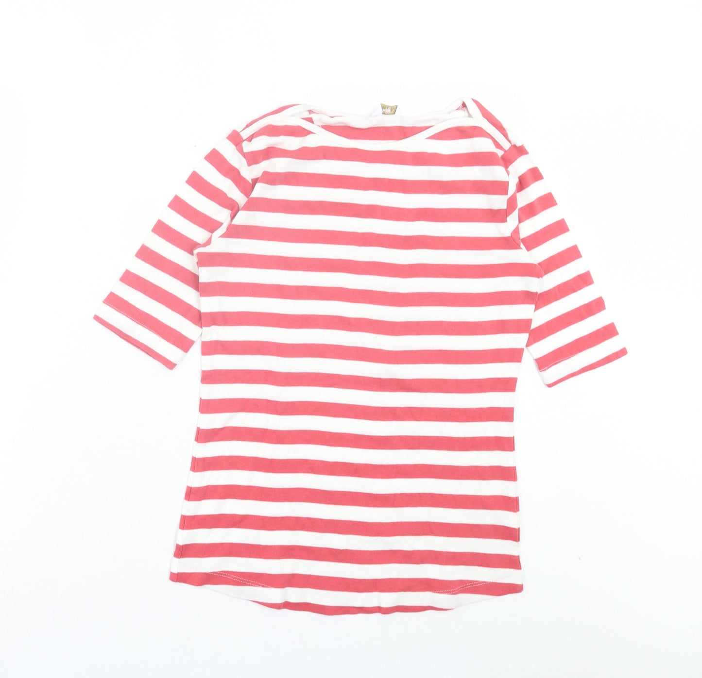 Cotton Traders Womens Pink Striped Cotton Basic T-Shirt Size 14 Boat Neck
