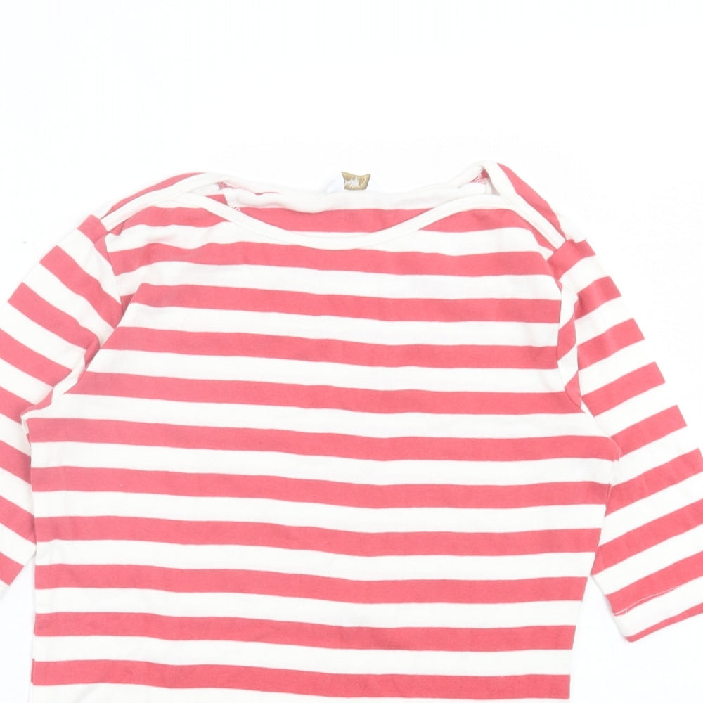 Cotton Traders Womens Pink Striped Cotton Basic T-Shirt Size 14 Boat Neck