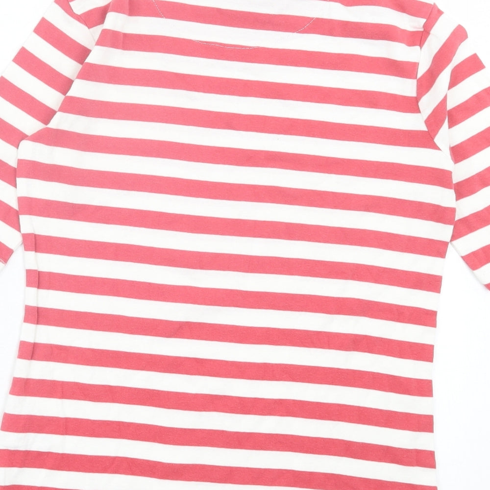 Cotton Traders Womens Pink Striped Cotton Basic T-Shirt Size 14 Boat Neck