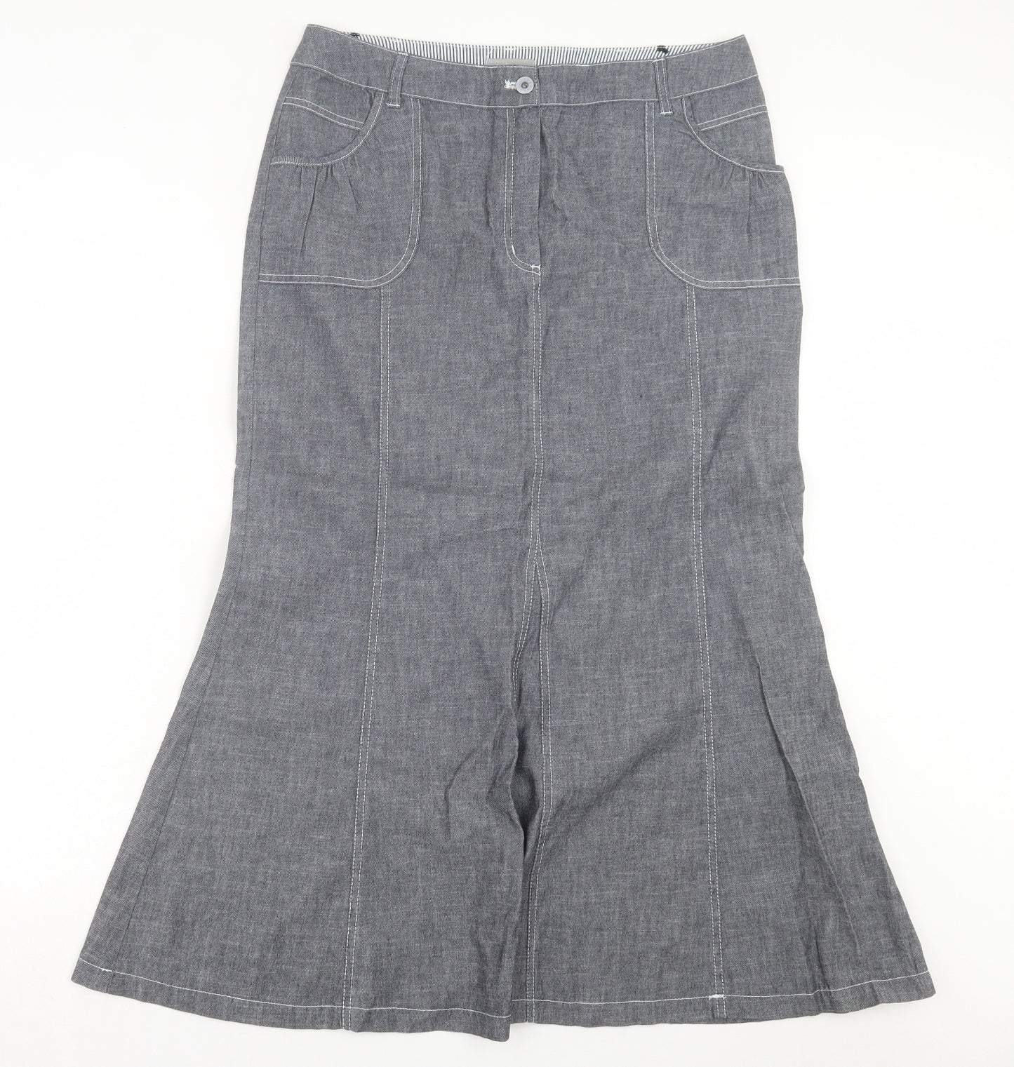 Steilmann Womens Grey Cotton A-Line Skirt Size 16 Button