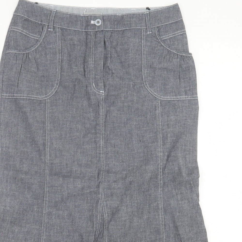 Steilmann Womens Grey Cotton A-Line Skirt Size 16 Button