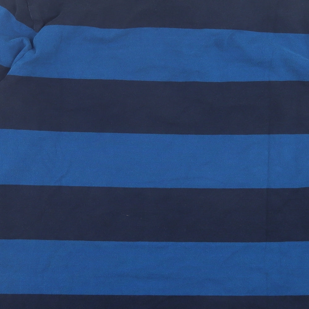 Blue Harbour Mens Blue Striped Cotton Polo Size L Collared Button - Long Length