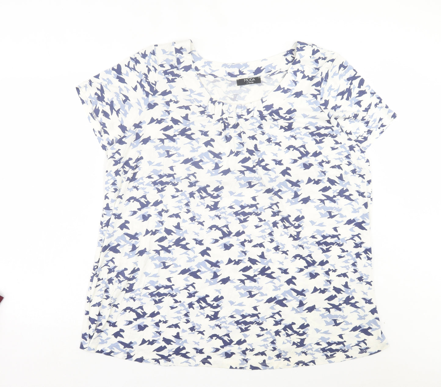 George Womens Blue Geometric Viscose Basic T-Shirt Size 22 Scoop Neck