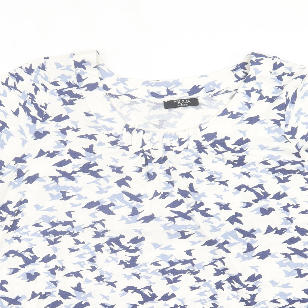 George Womens Blue Geometric Viscose Basic T-Shirt Size 22 Scoop Neck