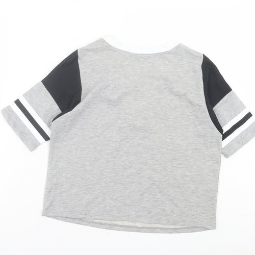 Select Womens Grey Cotton Cropped T-Shirt Size 8 V-Neck