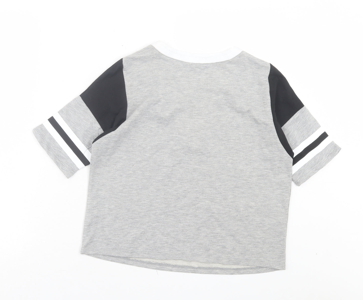 Select Womens Grey Cotton Cropped T-Shirt Size 8 V-Neck