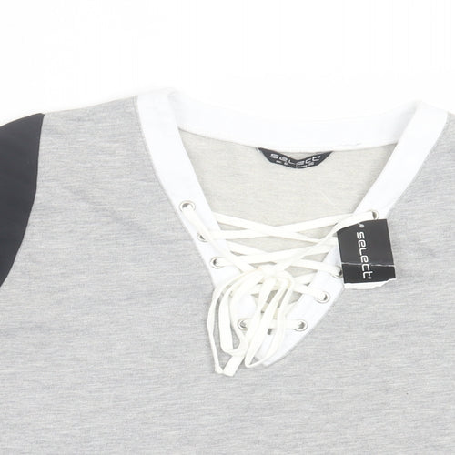 Select Womens Grey Cotton Cropped T-Shirt Size 8 V-Neck