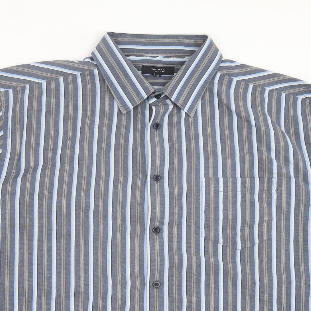 Thomas Nash Mens Blue Striped Cotton Button-Up Size XL Collared Button