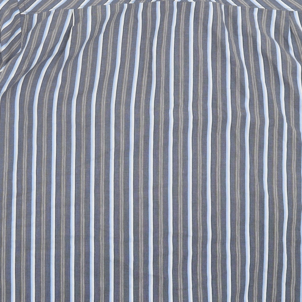 Thomas Nash Mens Blue Striped Cotton Button-Up Size XL Collared Button