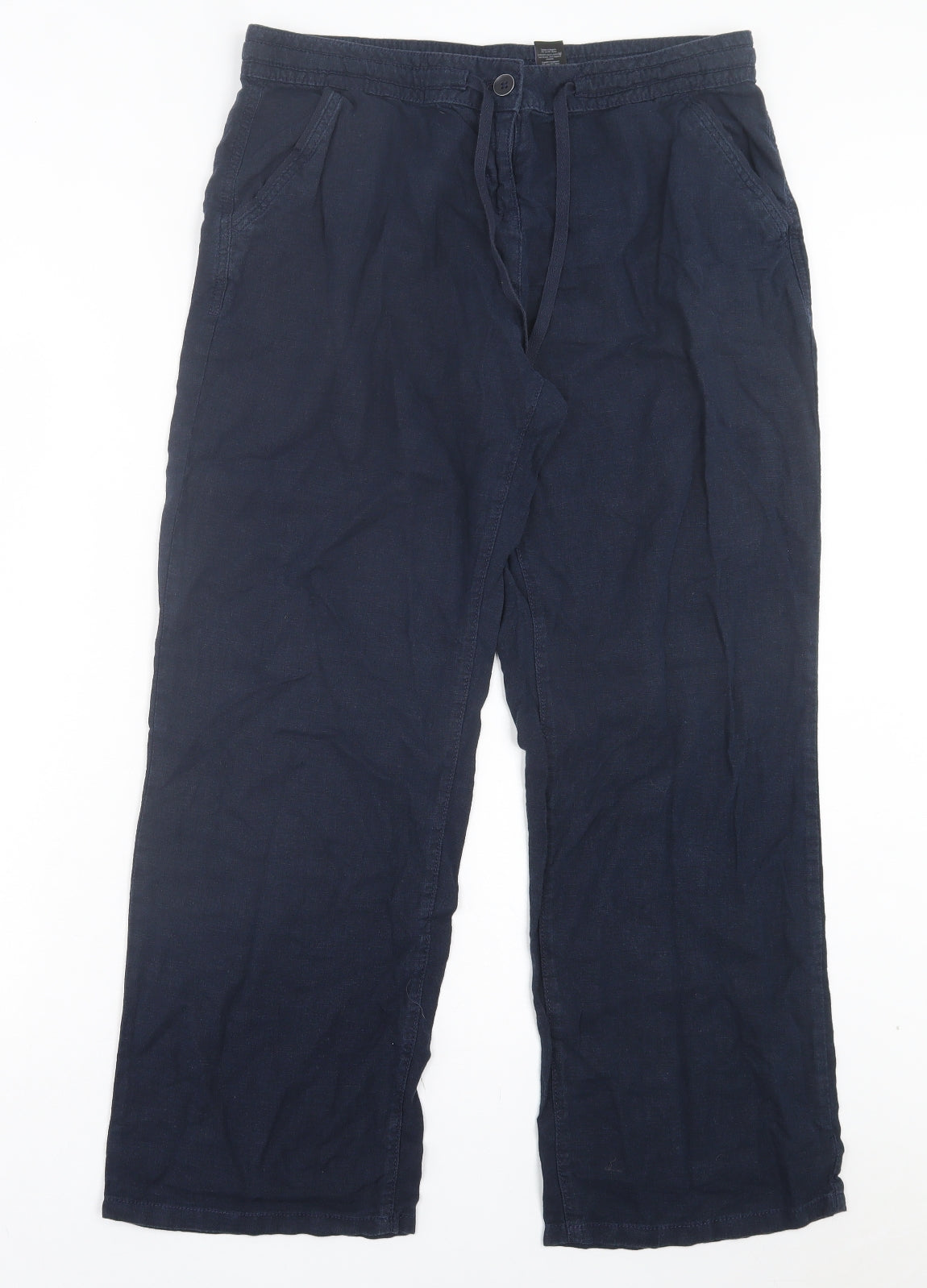 NEXT Womens Blue Linen Trousers Size 14 L29 in Regular Button