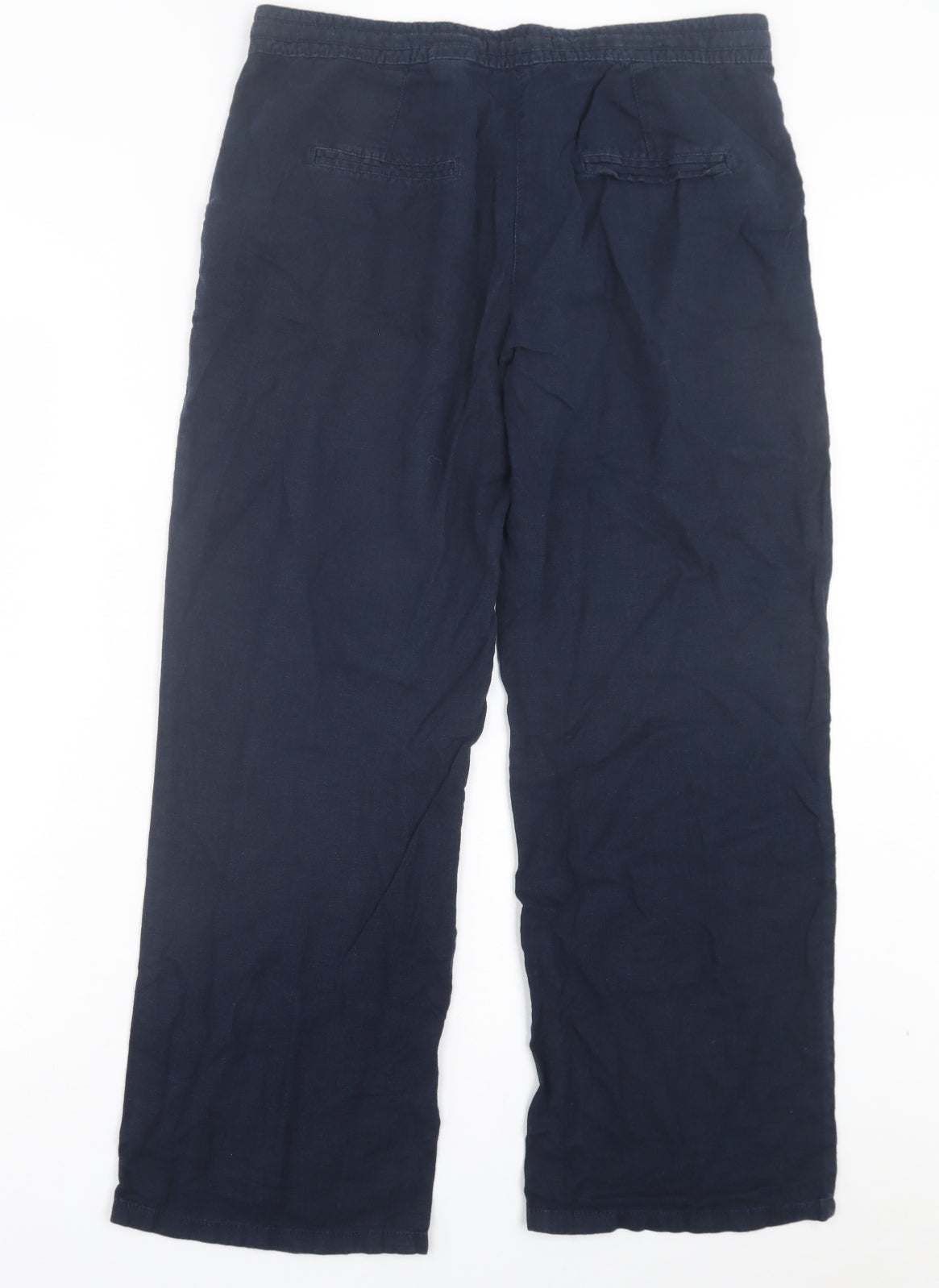 NEXT Womens Blue Linen Trousers Size 14 L29 in Regular Button