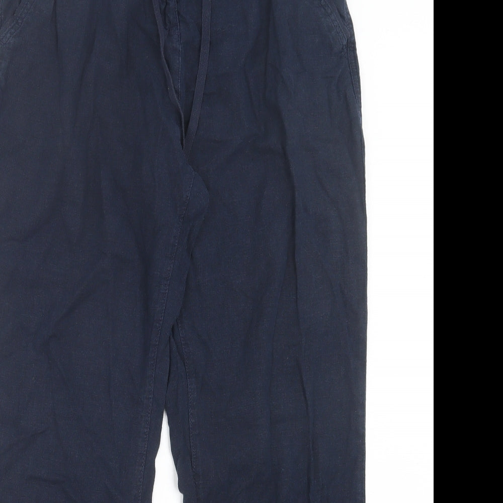 NEXT Womens Blue Linen Trousers Size 14 L29 in Regular Button