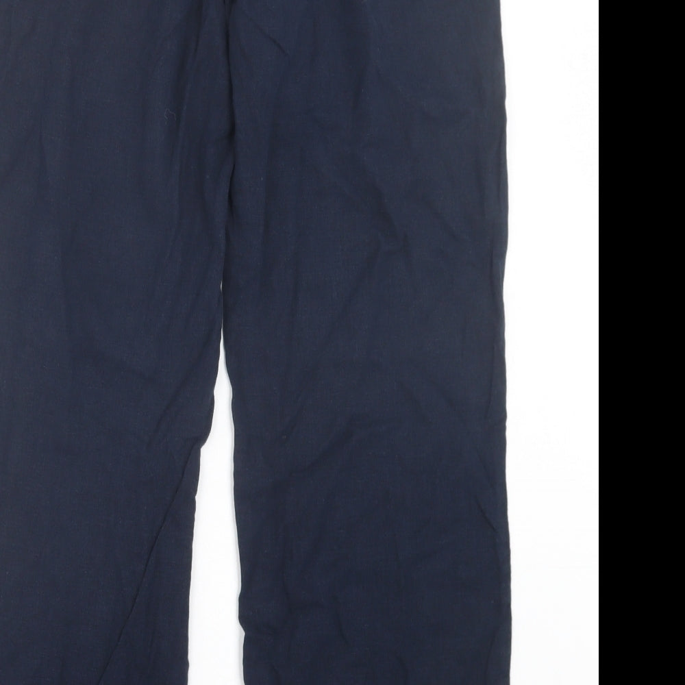 NEXT Womens Blue Linen Trousers Size 14 L29 in Regular Button