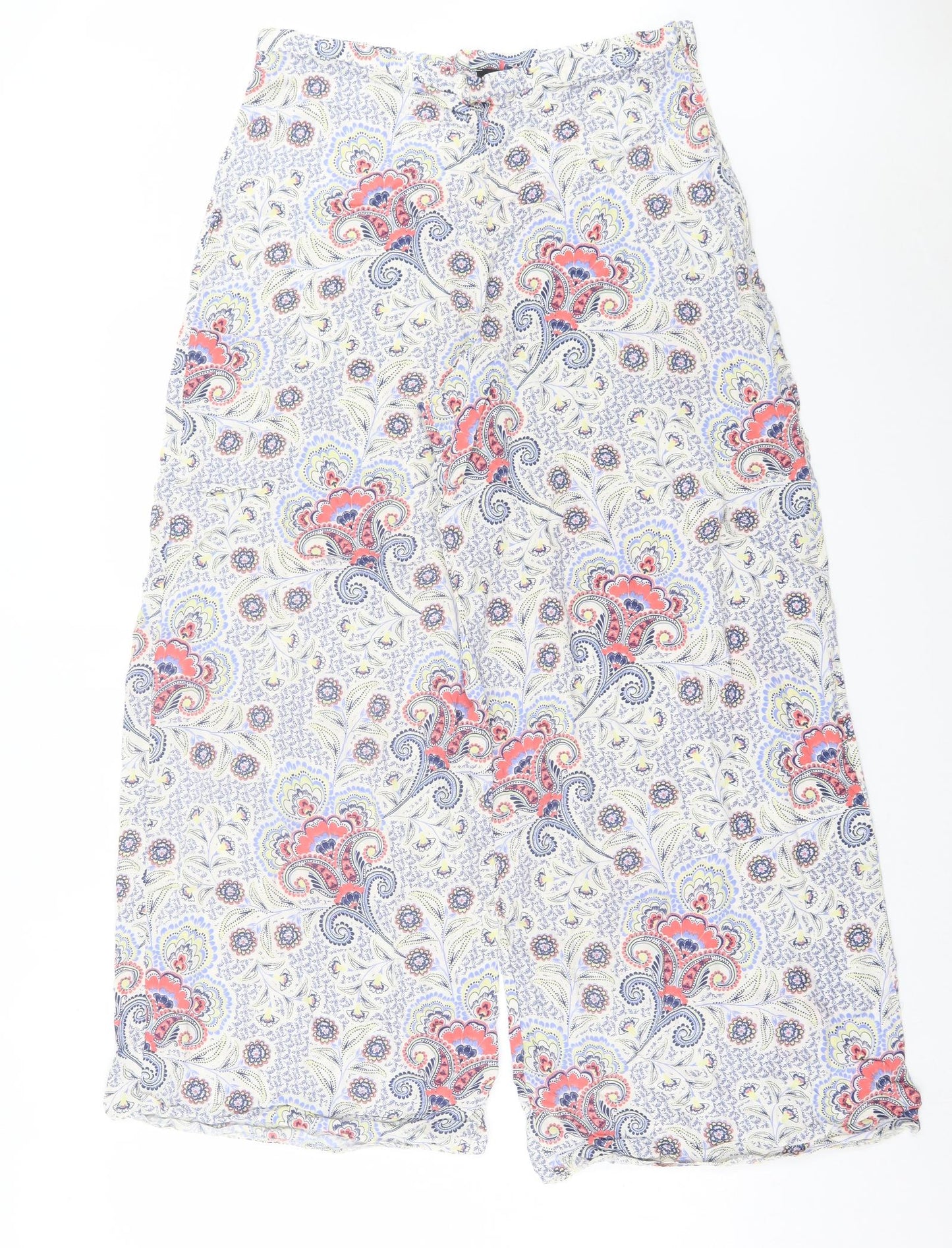 F&F Womens Multicoloured Paisley Viscose Trousers Size 14 L30 in Regular Zip