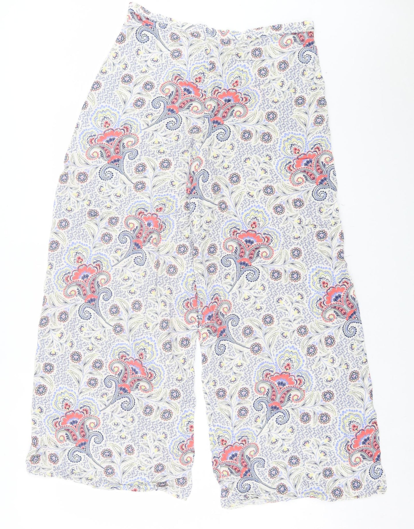 F&F Womens Multicoloured Paisley Viscose Trousers Size 14 L30 in Regular Zip