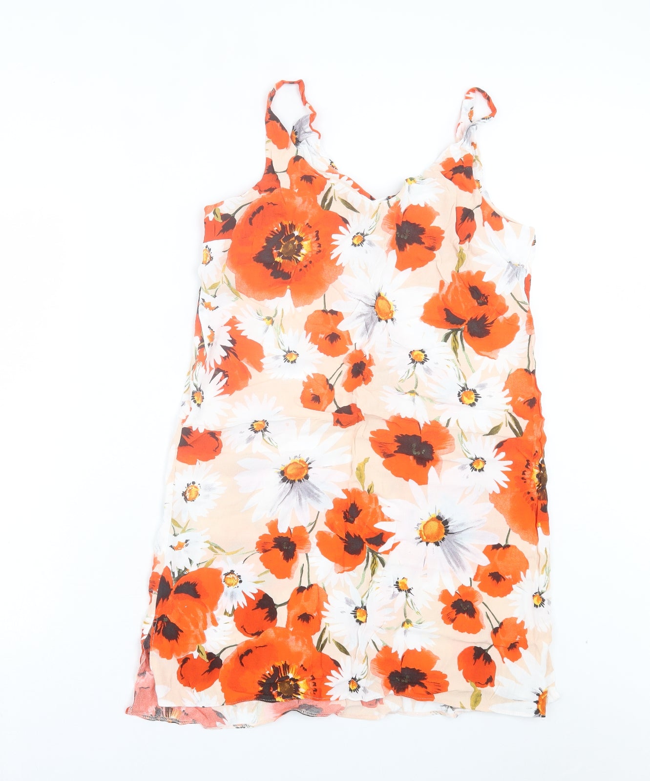 F&F Womens Red Floral Viscose A-Line Size 12 V-Neck Pullover