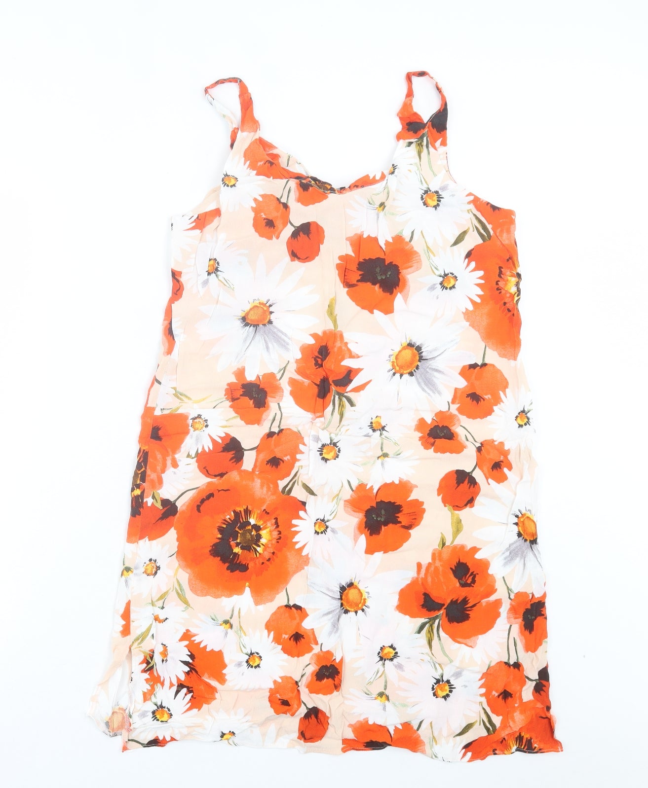 F&F Womens Red Floral Viscose A-Line Size 12 V-Neck Pullover