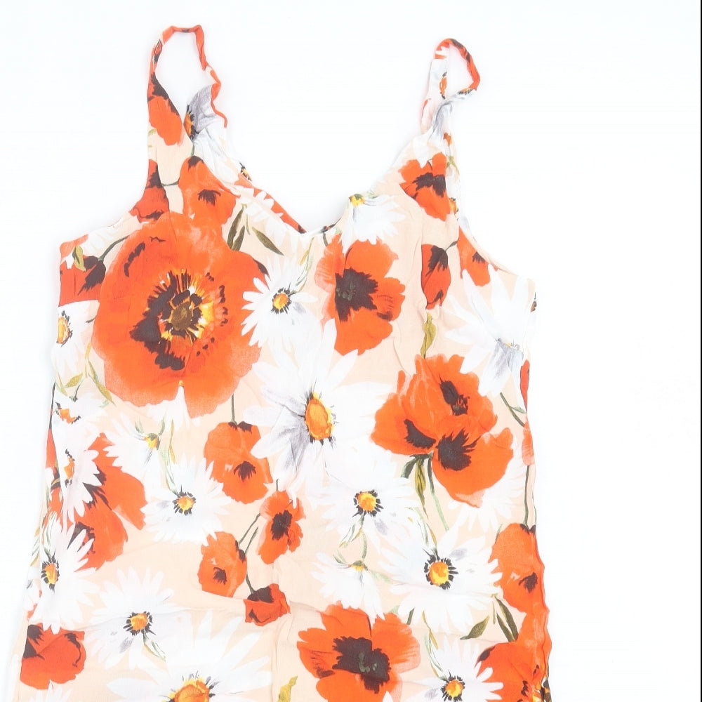 F&F Womens Red Floral Viscose A-Line Size 12 V-Neck Pullover