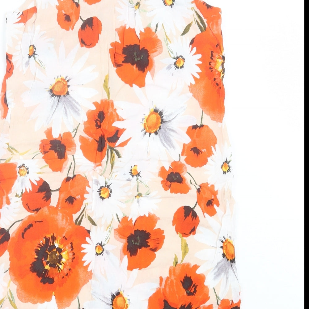 F&F Womens Red Floral Viscose A-Line Size 12 V-Neck Pullover