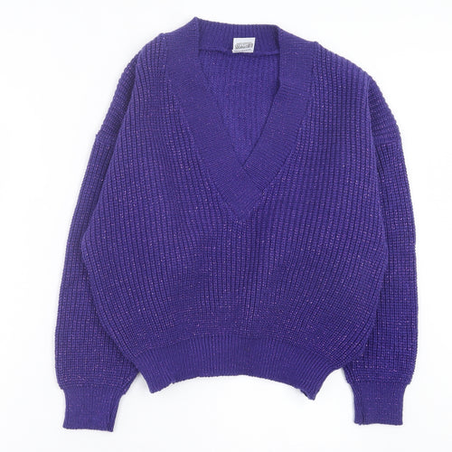 TESCO Womens Purple V-Neck Acrylic Pullover Jumper Size 18