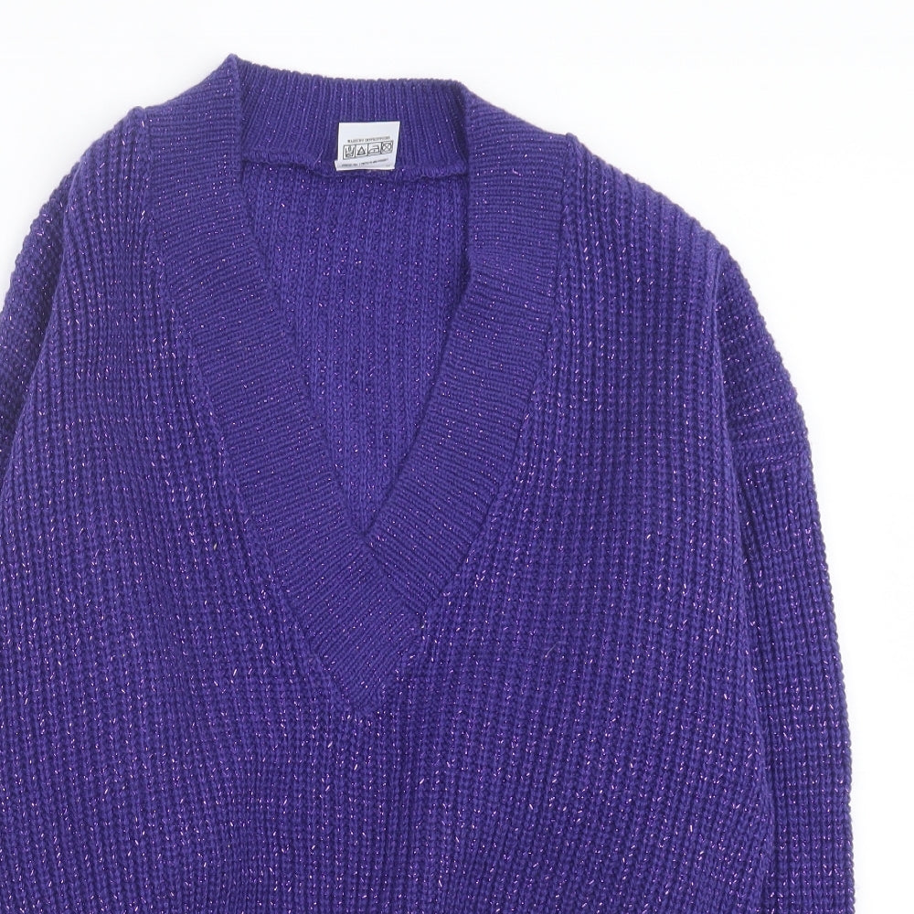 TESCO Womens Purple V-Neck Acrylic Pullover Jumper Size 18
