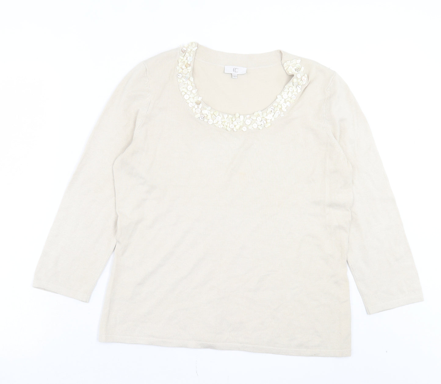 CC Womens Beige Boat Neck Viscose Pullover Jumper Size M