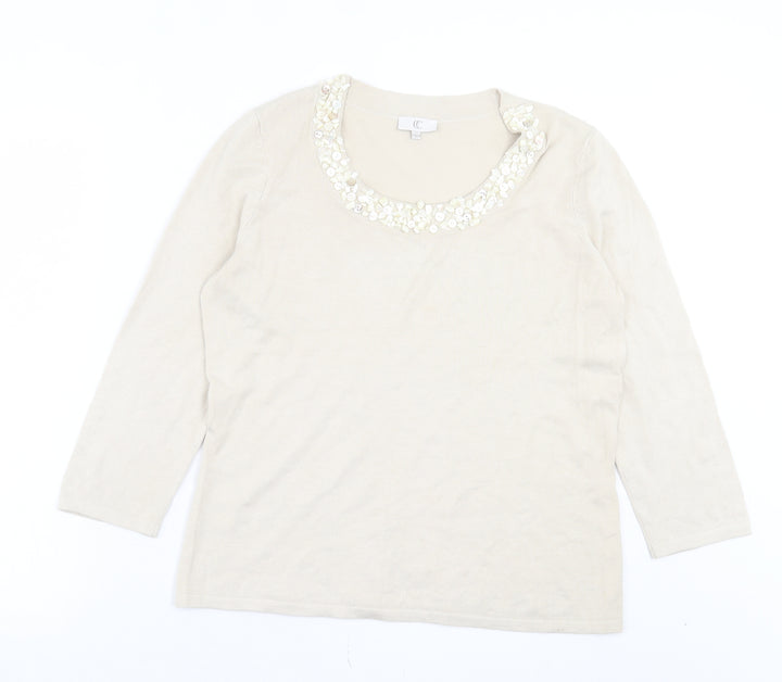CC Womens Beige Boat Neck Viscose Pullover Jumper Size M