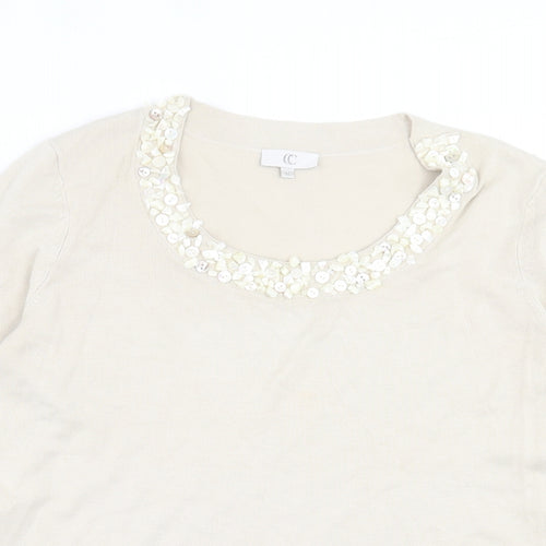 CC Womens Beige Boat Neck Viscose Pullover Jumper Size M