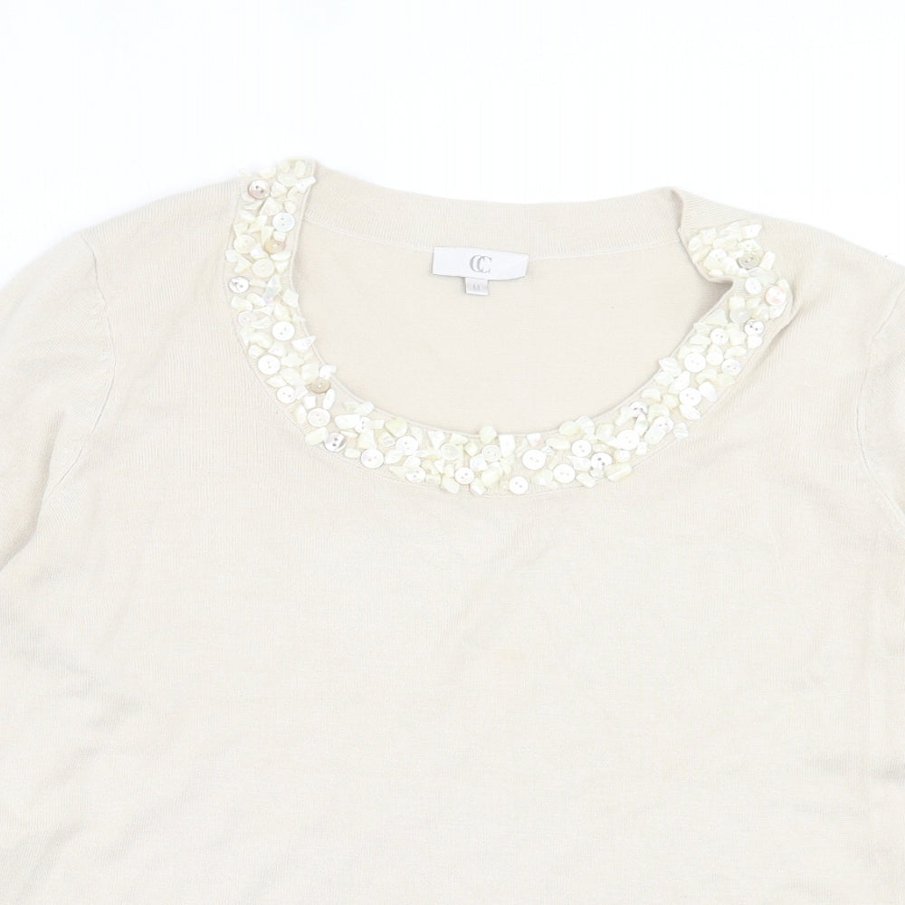 CC Womens Beige Boat Neck Viscose Pullover Jumper Size M
