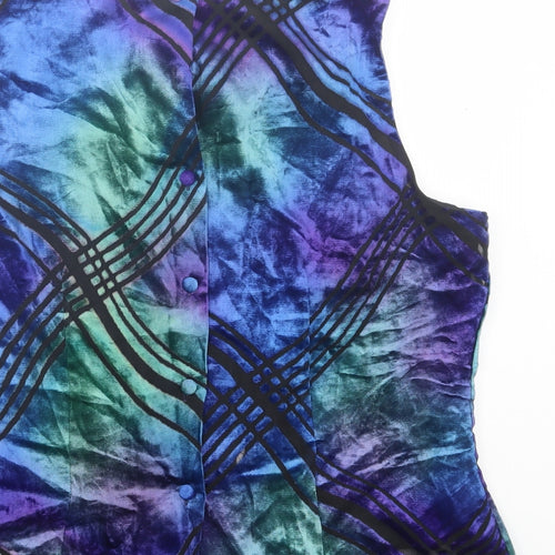 MICHELE Womens Blue Geometric Polyester Basic Tank Size 14 Crew Neck